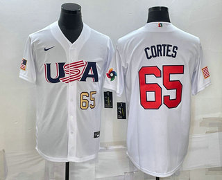 Men%27s USA Baseball #65 Nestor Cortes Number 2023 White World Classic Stitched Jerseys